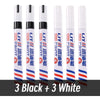 A set of nine permanent paint markers in black and white, arranged vertically.