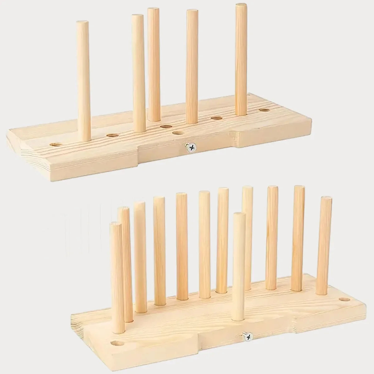 A wooden ribbon bow maker with multiple dowels for creating gift wrapping and holiday crafts.