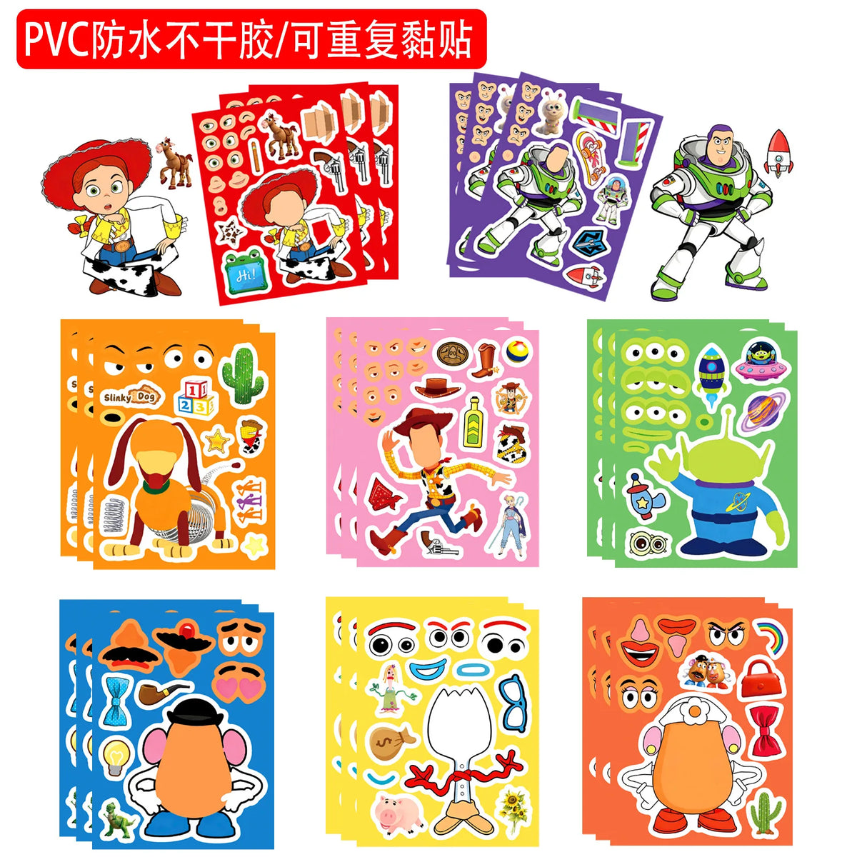 Toy Story Make a Face Sticker Set - Reusable Puzzle Stickers for Kids