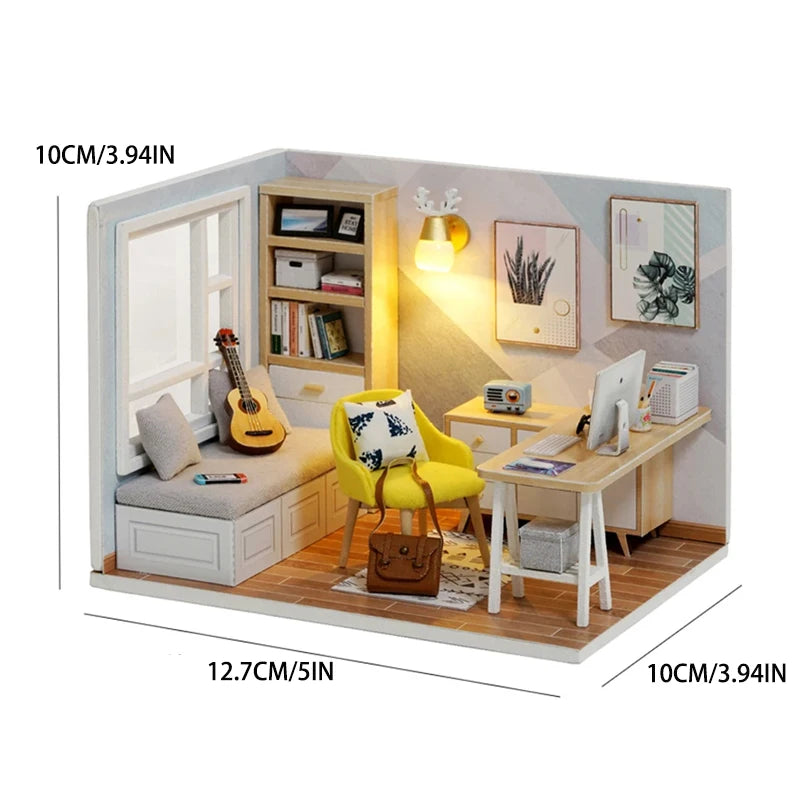 DIY Wooden Dollhouse Kit with Miniature Furniture – 3D Puzzle Craft Set