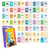 A collection of colorful animal flash cards for early learning, featuring various mammals, birds, and farm animals.