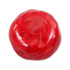 A bright red, spherical slime or squishy toy with small black dots.
