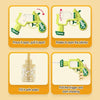 A yellow mini water blaster pistol is shown in various stages of use, including opening and filling with water.