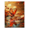 A close-up of an orange and black butterfly resting on water, captured in a detailed diamond painting style.