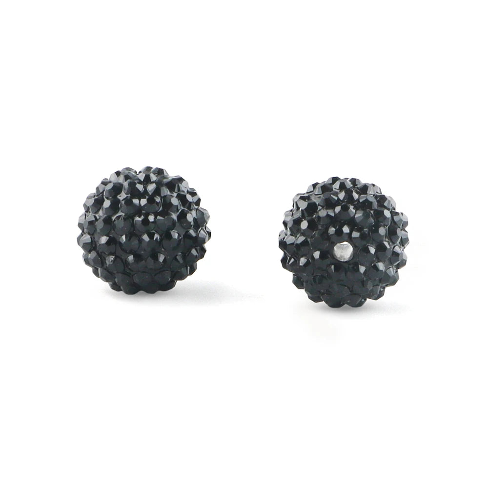 A pair of black rhinestone resin bayberry ball beads for jewelry making