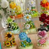 A display of DIY flower bouquet building blocks in various colors and arrangements.