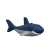 A blue and gray plastic shark marine animal building block.