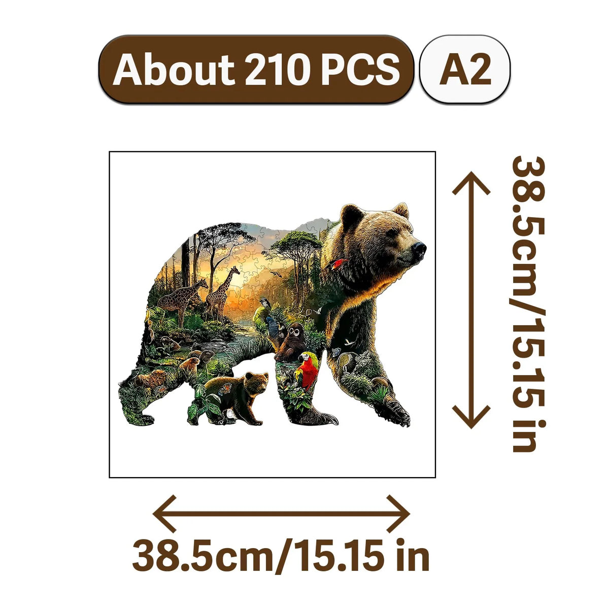 A jigsaw puzzle featuring a bear and various other animals on a scenic background.
