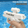 A hand holds a white Pi-Ank gun water blaster, ready to launch water back.
