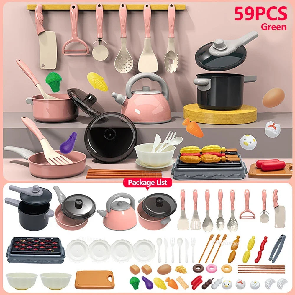 Kids Pretend Play Kitchen Set with Pots and Play Food
