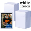 White trading card holders for sports cards and collectibles, shown in a box and individual view.