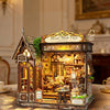 DIY Wooden Flower Shop Café Dollhouse Miniature Kit with LED Lighting