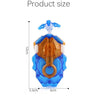 A blue and orange burst-style spinning top launcher for kids, shown with dimensions.