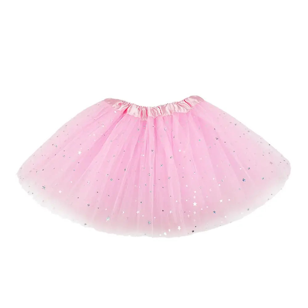 Pink sparkling princess tutu dress for girls with a ruffled neckline