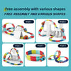 Five different shapes of a flexible anti-gravity race car track set with LED cars