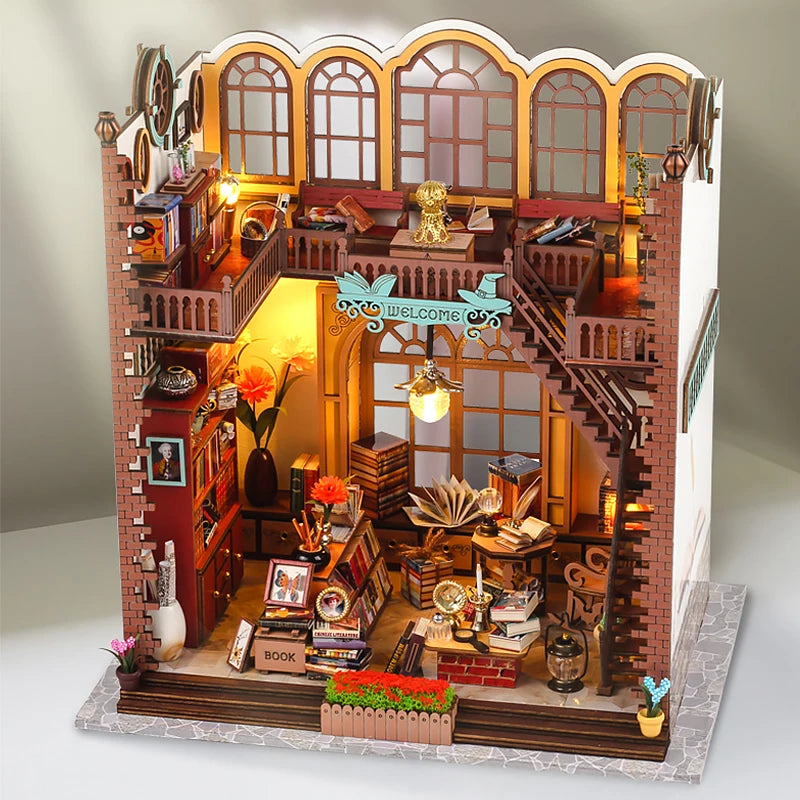 DIY Miniature Wooden Dollhouse Kit with LED Lights and Furniture