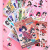 A collection of Kawaii Showa Diary die-cut sticker books and related products in various colors and designs.