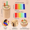 Wooden coin and color sorting toy made from natural beechwood with colored sticks and films