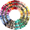 A circular display of vibrant embroidery thread in various colors for cross stitch and DIY crafts