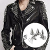 Black leather jacket featuring silver punk cone spike rivets on the shoulders and sleeves.