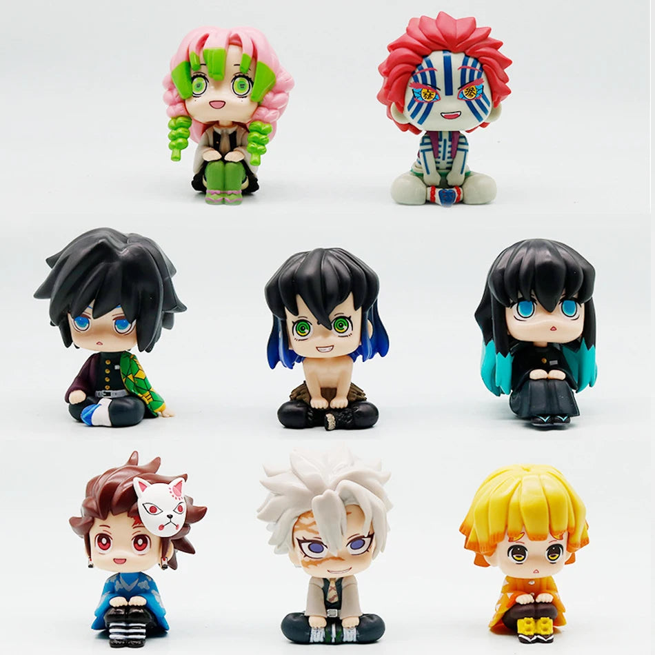 A set of Demon Slayer Tanjiro and Nezuko look-up figures featuring various characters in different styles.