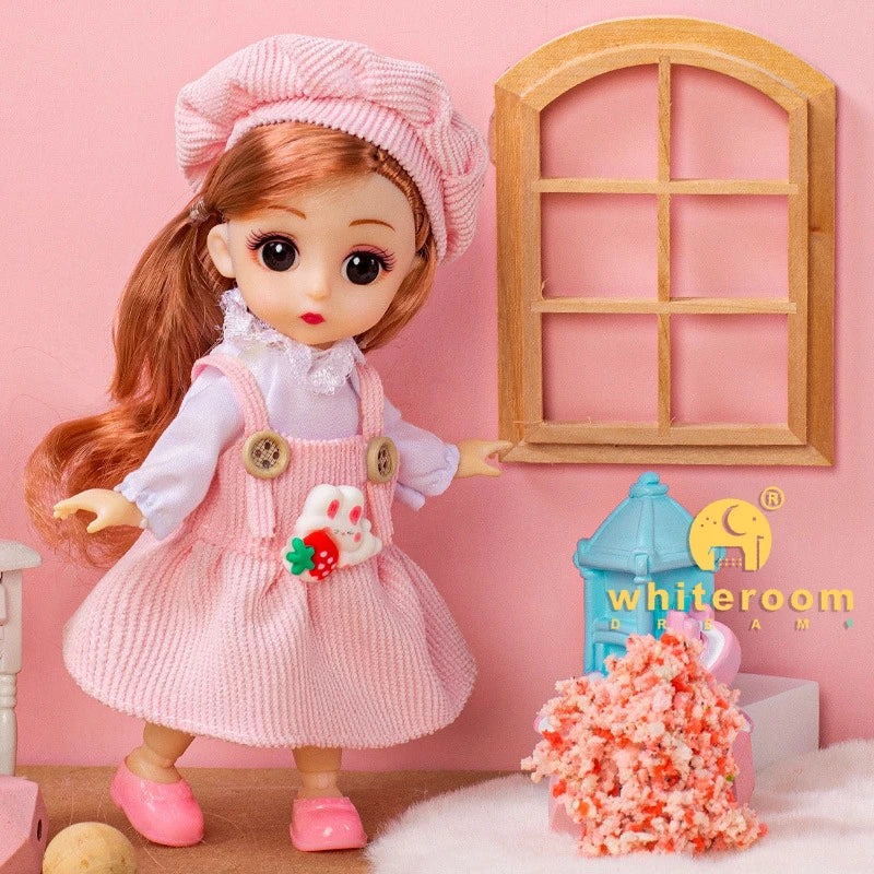 16cm Articulated Fashion Doll with Big Eyes and Dress-Up Outfit