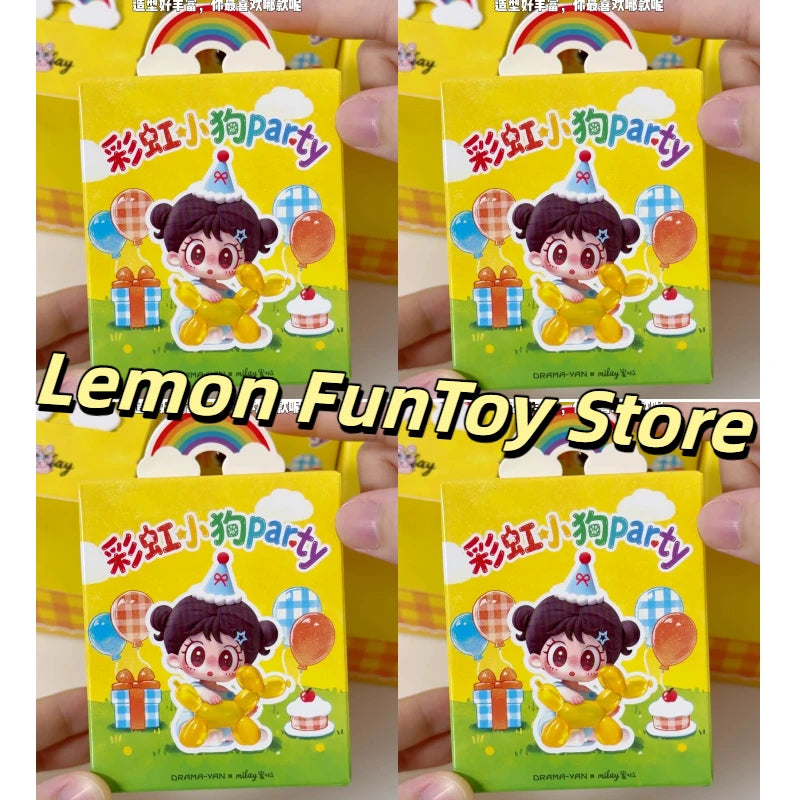 A set of Lemon Fun Toy Party blind box collectible figurine featuring a cute girl and a yellow puppy.