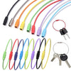 A pack of ten stainless steel wire keychain rings with screw locks in various colors and finishes.