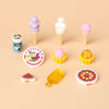 A set of mini supermarket and food building blocks featuring various shapes like pizza, cake, and condiment bricks in pastel 