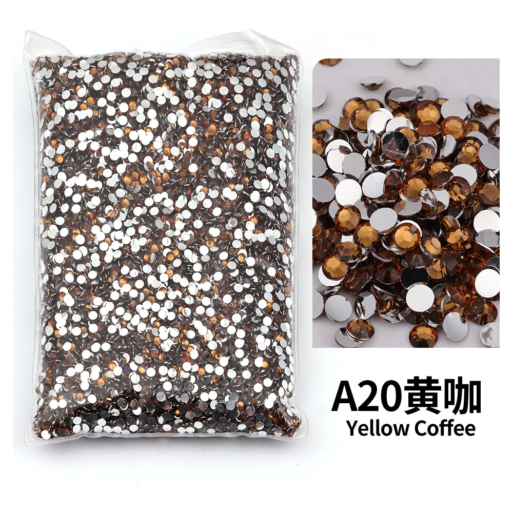 Bag of A20 Yellow Coffee flat-back resin rhinestones for DIY craft and nail art