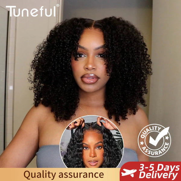 6x5 HD Transparent Lace Front Wig with Pre-Cut Glueless Design, Kinky Curly Human Hair