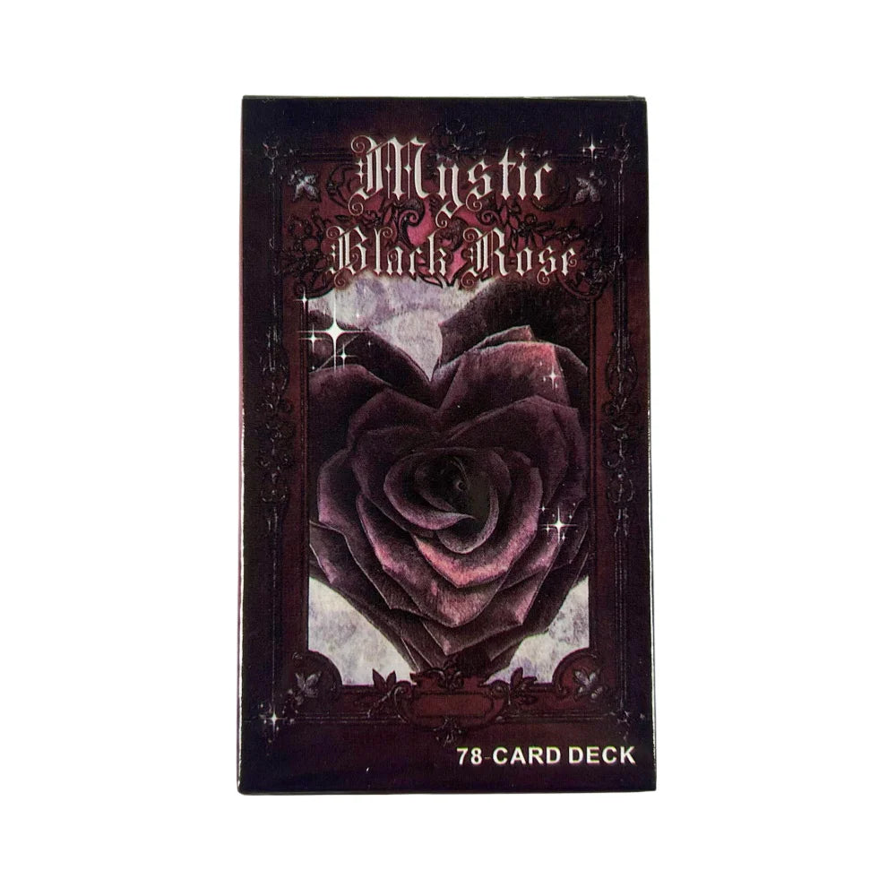 A dark box for the Mystic Black Rose oracle deck featuring a stylized black rose design.