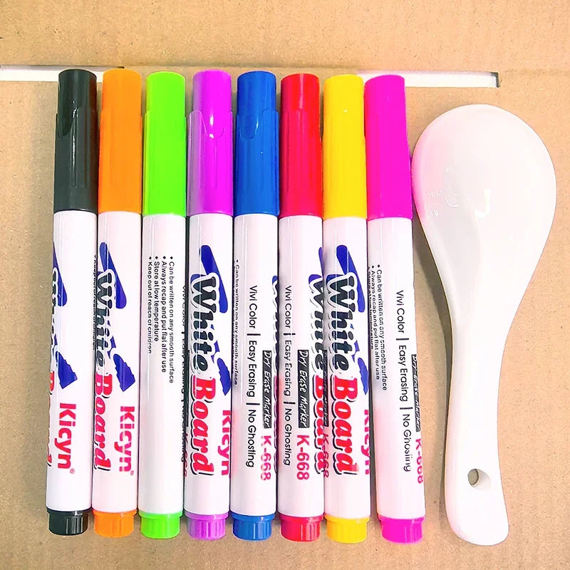 A set of colorful magical water painting pens with tips and bodies in various bright colors like orange, green, purple, and b
