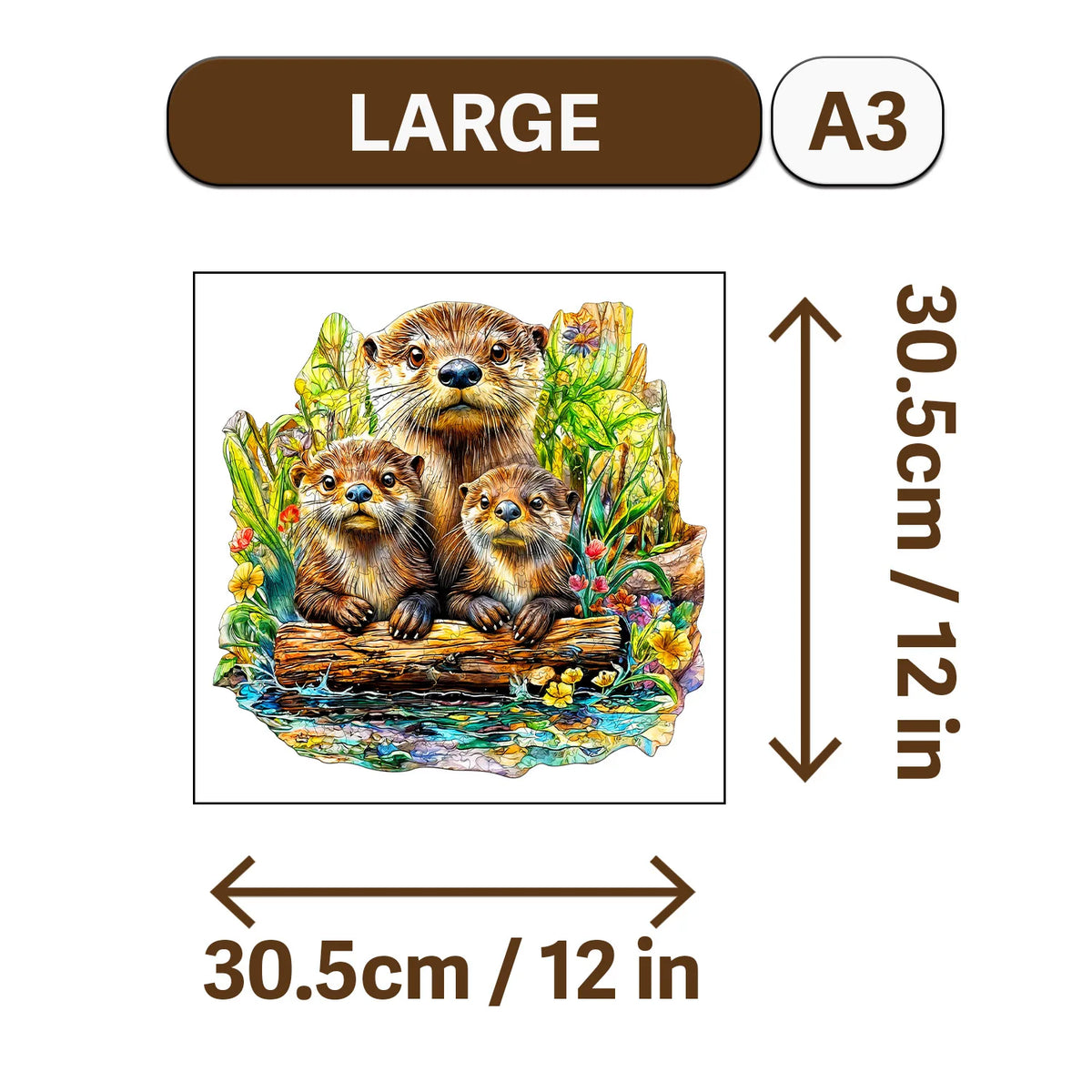 A large wooden jigsaw puzzle featuring three baby elephants resting on a log.