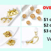 A collection of gold-plated brass round spacer beads for jewelry making displayed on a white background.