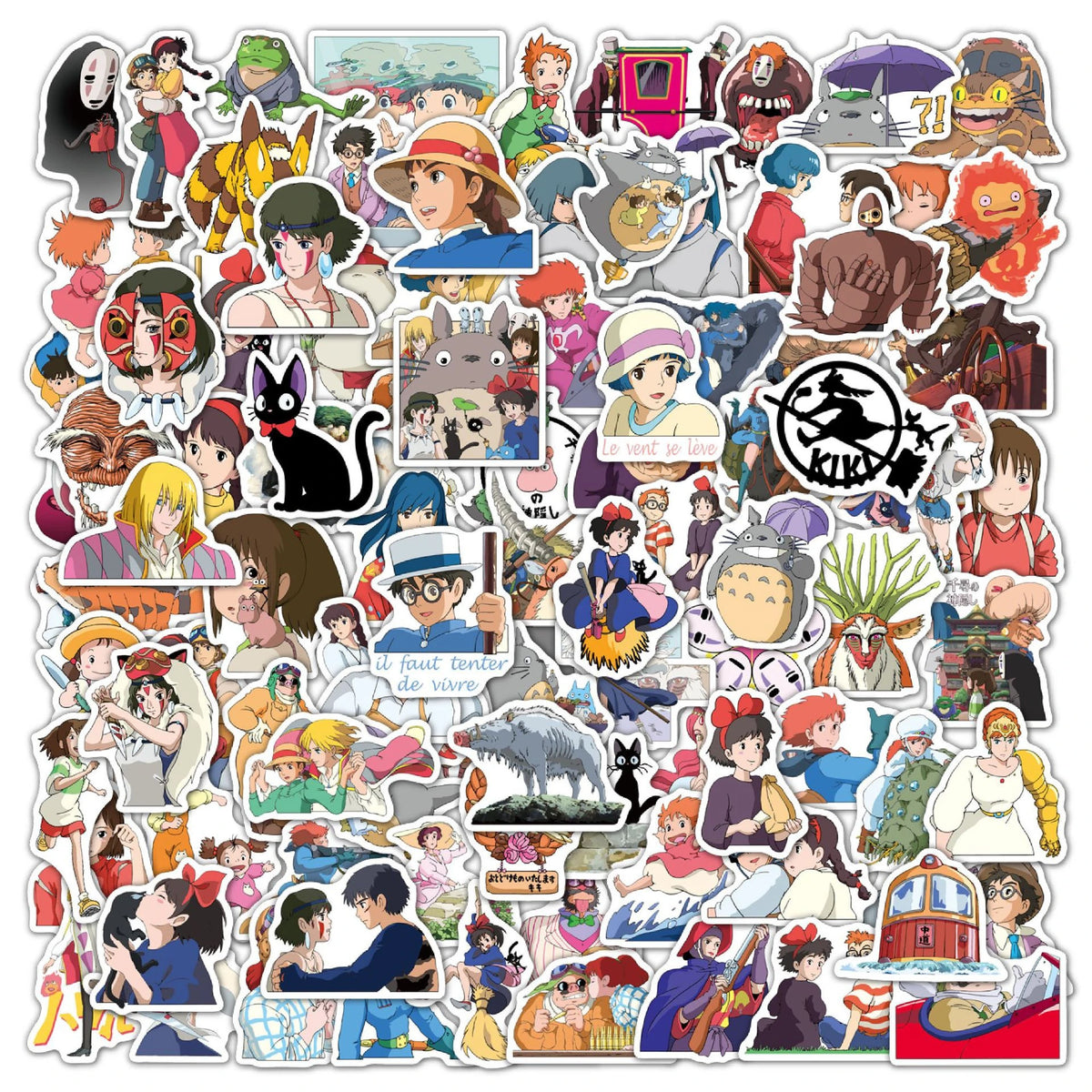 A collection of 100 anime-themed waterproof stickers featuring various characters and scenes.