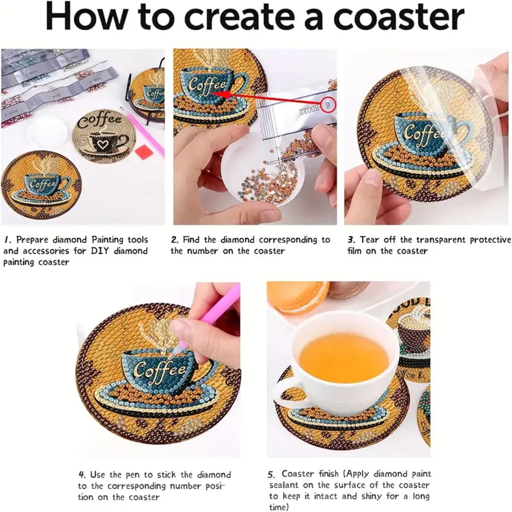 Sparkling Rhinestone Diamond Painting Coaster Set with Holder