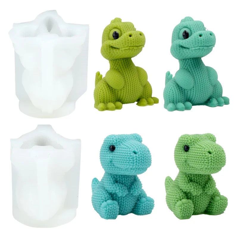 3D Knitted Dinosaur Silicone Candle Mold – Cute Sitting Dino Design for DIY Crafts