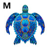 A vibrant blue wooden tree of life jigsaw puzzle shaped like an animal, featuring intricate patterns.