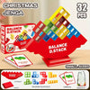Christmas Jenga set featuring balance D-stack building blocks in red and green colors.