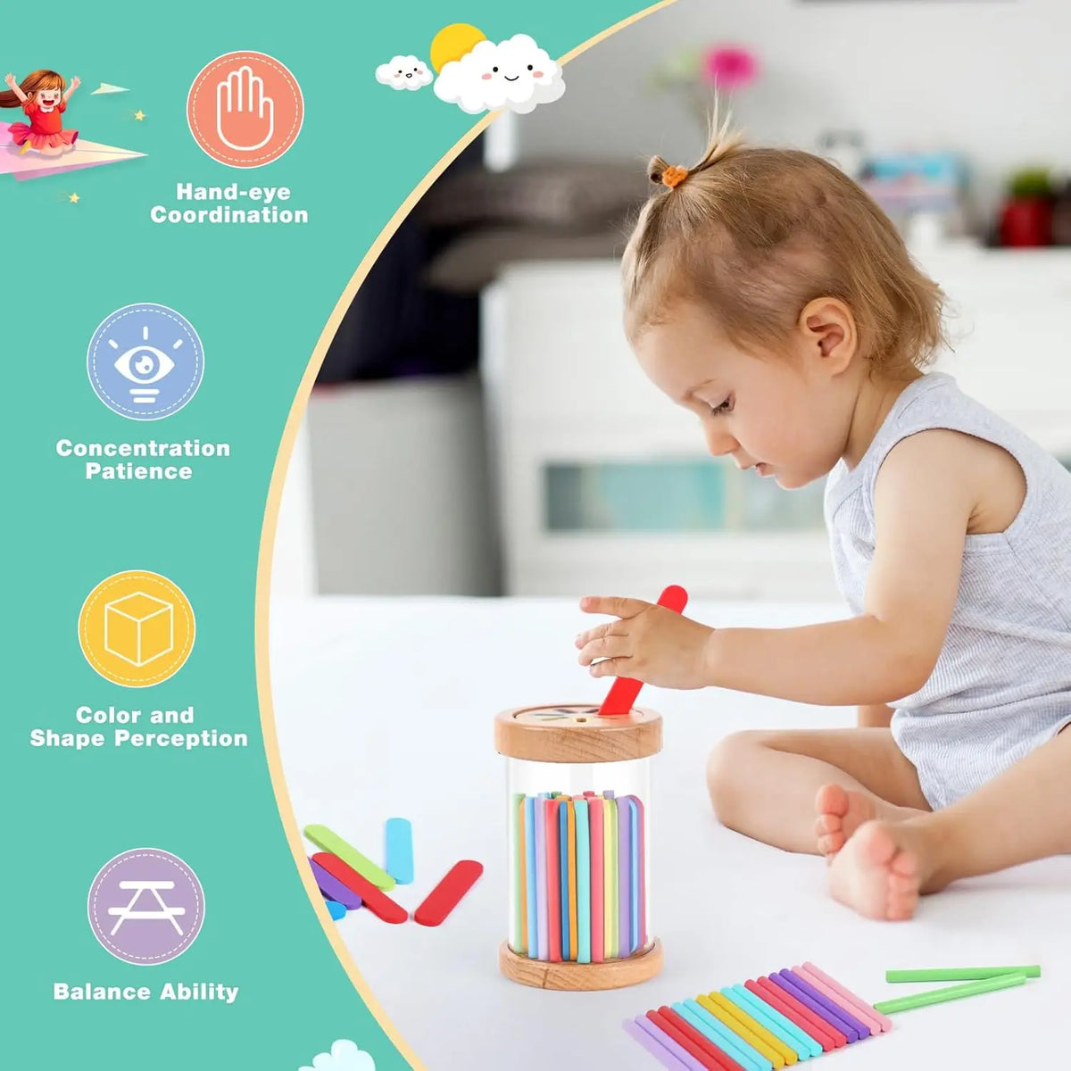 Wooden Color Sorting Toy for Toddlers – Montessori Fine Motor Skills Game
