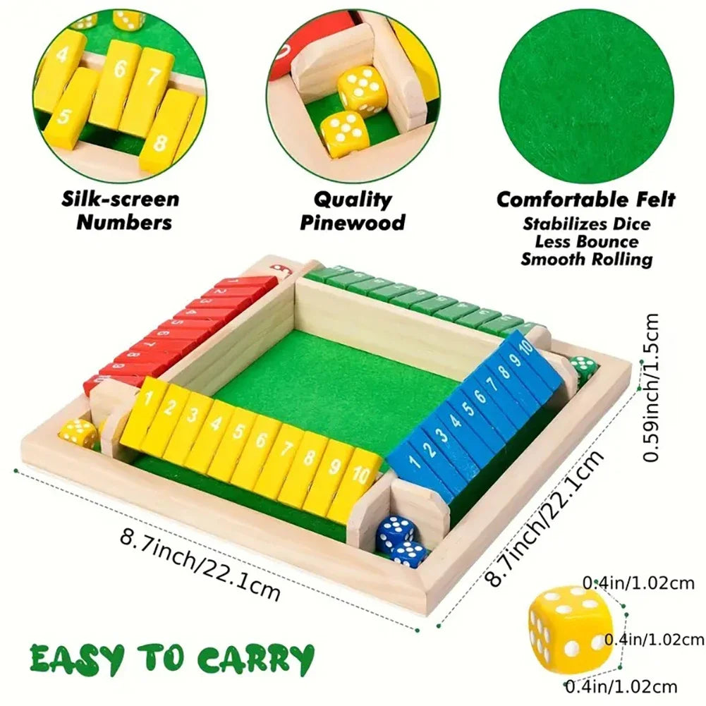 Classic Wooden Shut the Box Dice Game for Family Fun