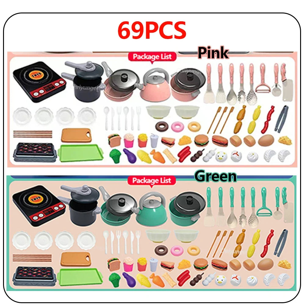 Kids Pretend Play Kitchen Set with Pots and Play Food