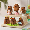 A set of wooden building blocks featuring several brown animal figures including a bear, a pink capybara, and a green crocodi