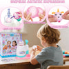 A child is using a DIY balloon animal craft kit with a pump to inflate and create balloons.