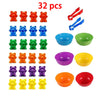 32 pieces of counting bears with sorting cups and tweezers for Montessori color and number learning