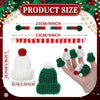 A set of knitted accessories for dolls including a long scarf and a small knitted hat in white and green.