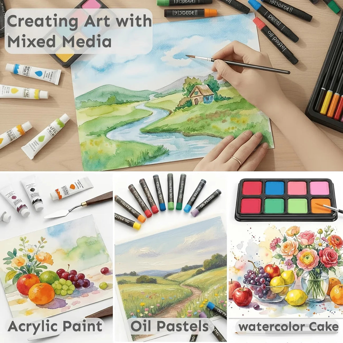 142-Piece Wooden Art Set with Pencils, Paints, Brushes & More