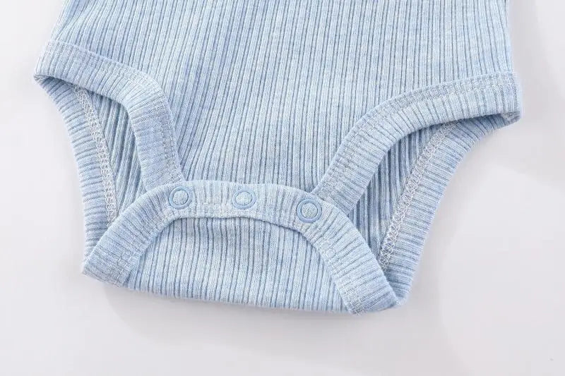 Light blue ribbed cotton baby bodysuit with long sleeves