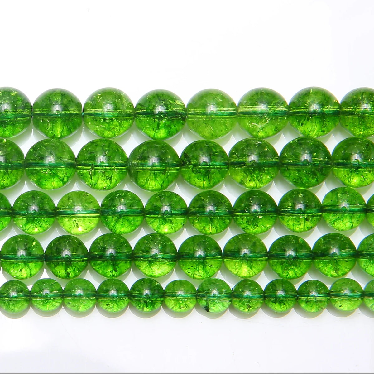 Natural Green Peridot Quartz Round Beads Strand